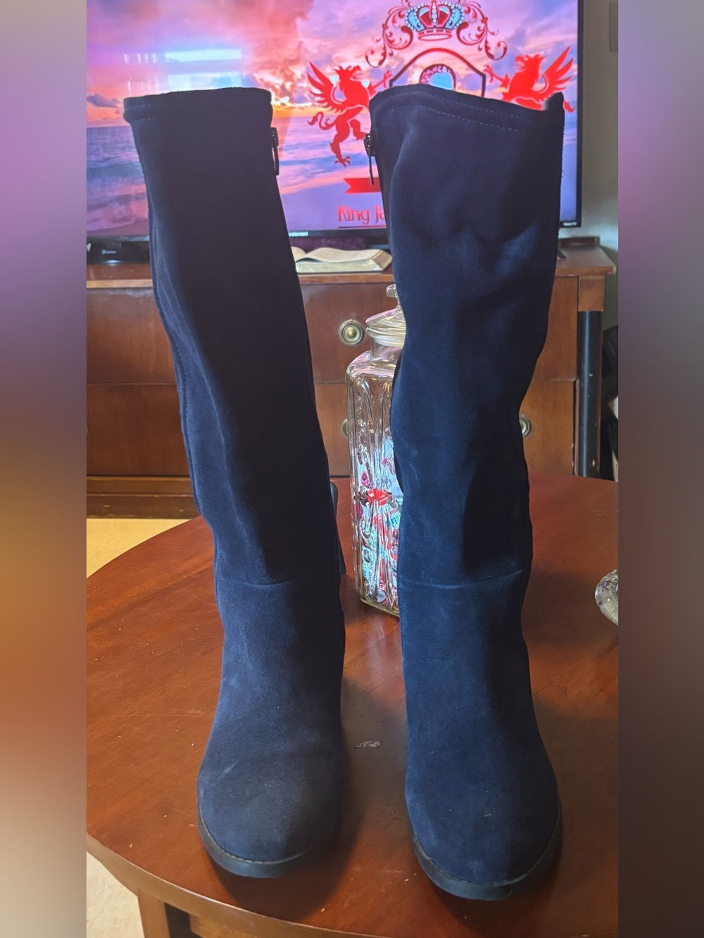 Marc Fisher Navy Suede Knee-High Heeled Boots